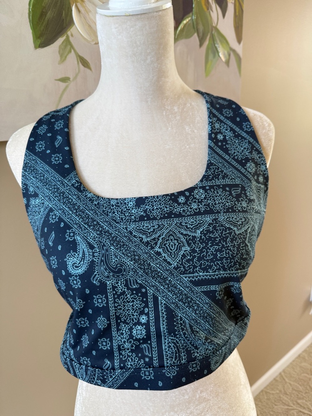 Fabletics Navy Sports Bra with Light Blue Print